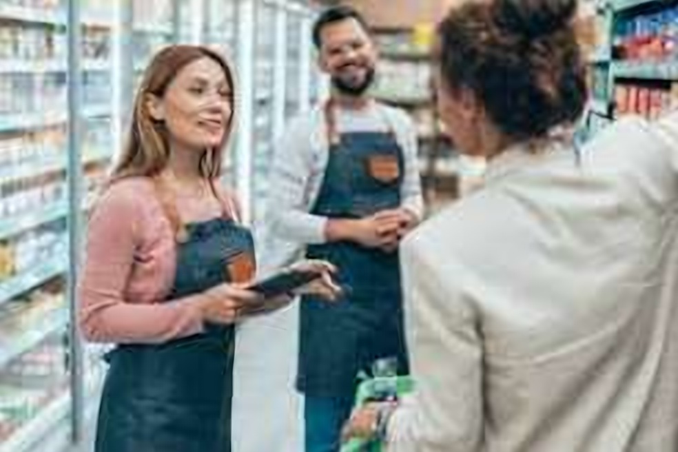 Store staff assisting a customer